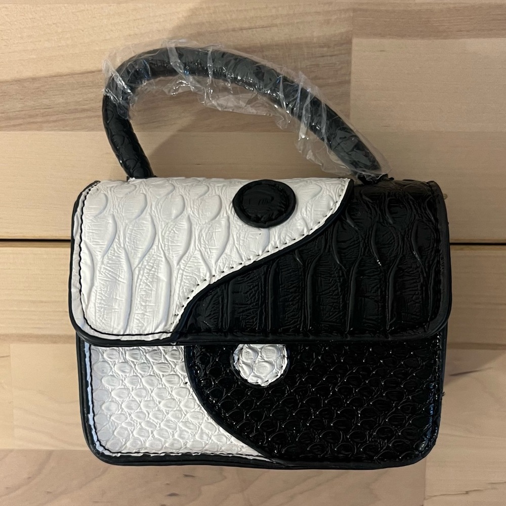 Black and white ying and yang mini purse Y2k faux leather